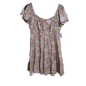 Arizona Jeans Co. NWT floral fit and flare dress tie bow short sleeve sz L